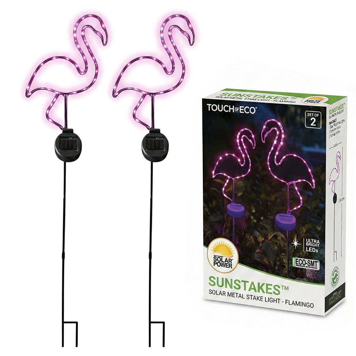 Solar Powered LED Garden Stake Light (Set of 2) - Pink Flamingo Stake Light