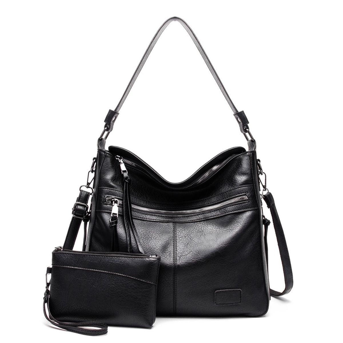 Multi-Pocket Crossbody/Shoulder Bag - Black