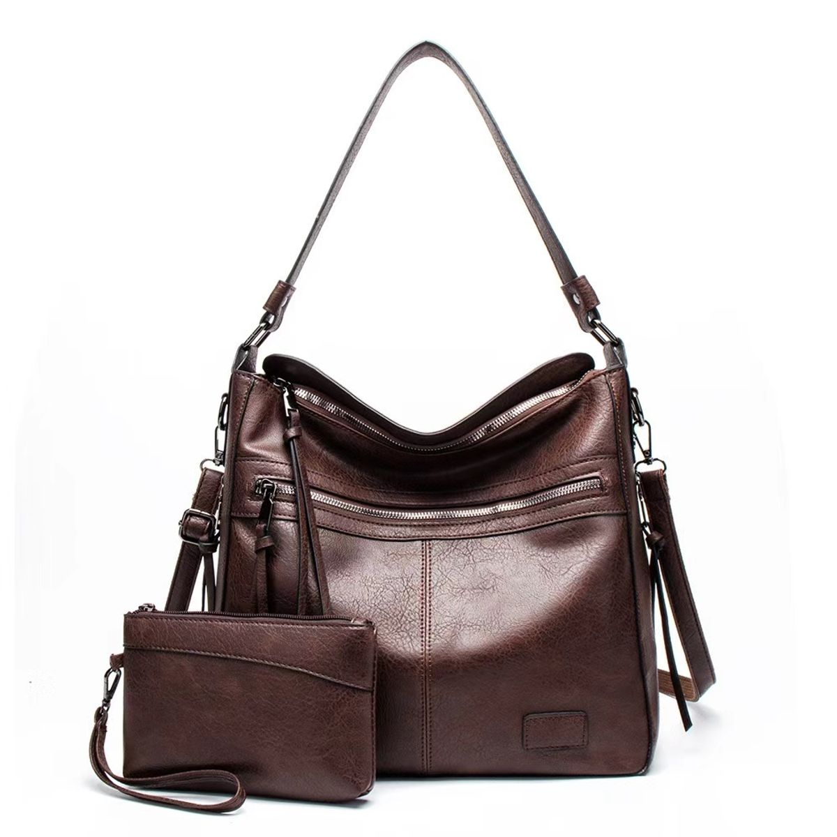 Multi-Pocket Crossbody/Shoulder Bag - Dark Brown