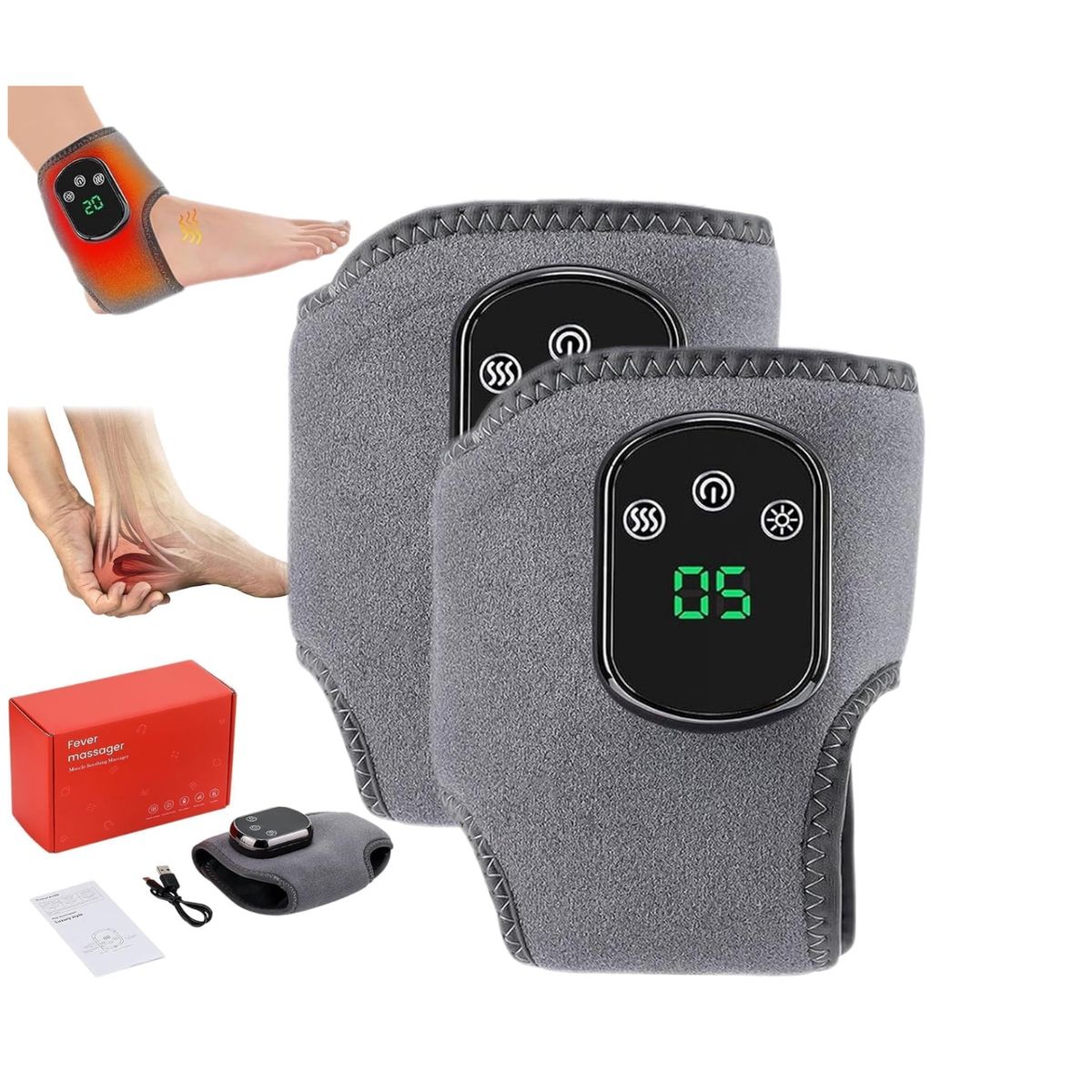 Intelligent Heated Ankle Massager - Grey-Two foot-image-SKU18857705