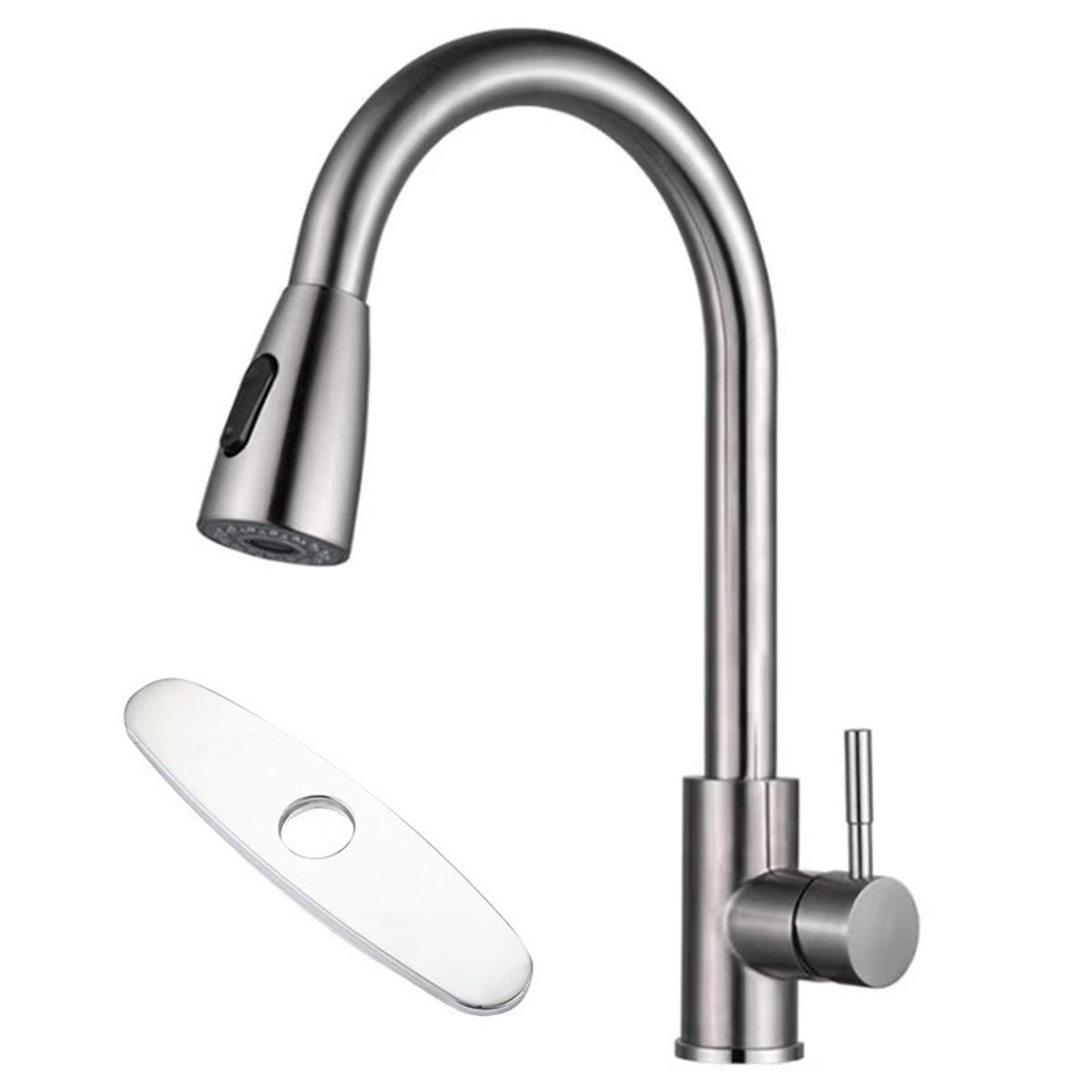 Stainless Steel Single-Handle Pull-Down Kitchen Faucet  - Silver