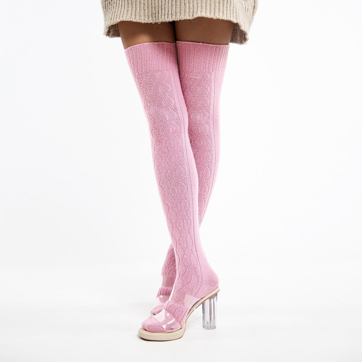 Thigh High Knit Boot Socks - Pink