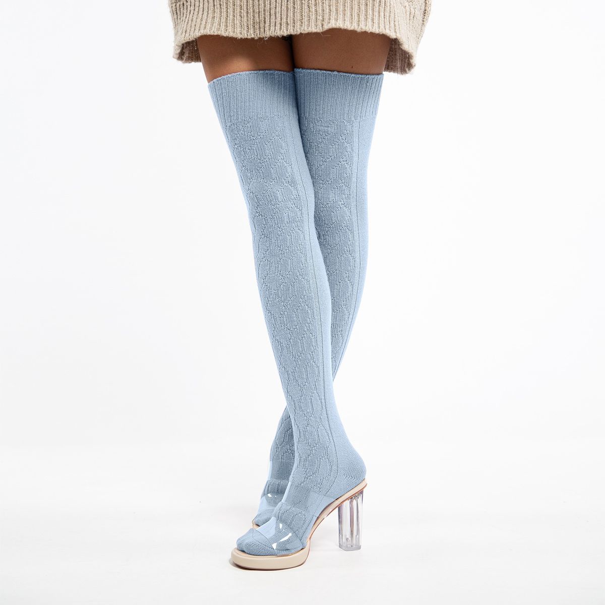 Thigh High Knit Boot Socks - Light Blue