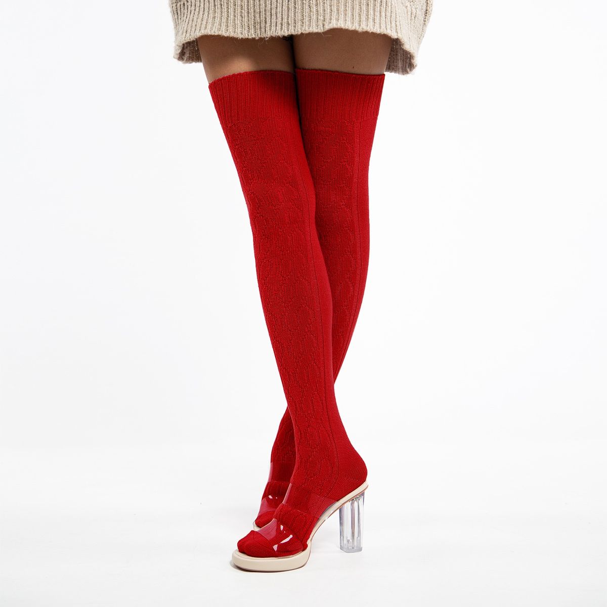 Thigh High Knit Boot Socks - Red