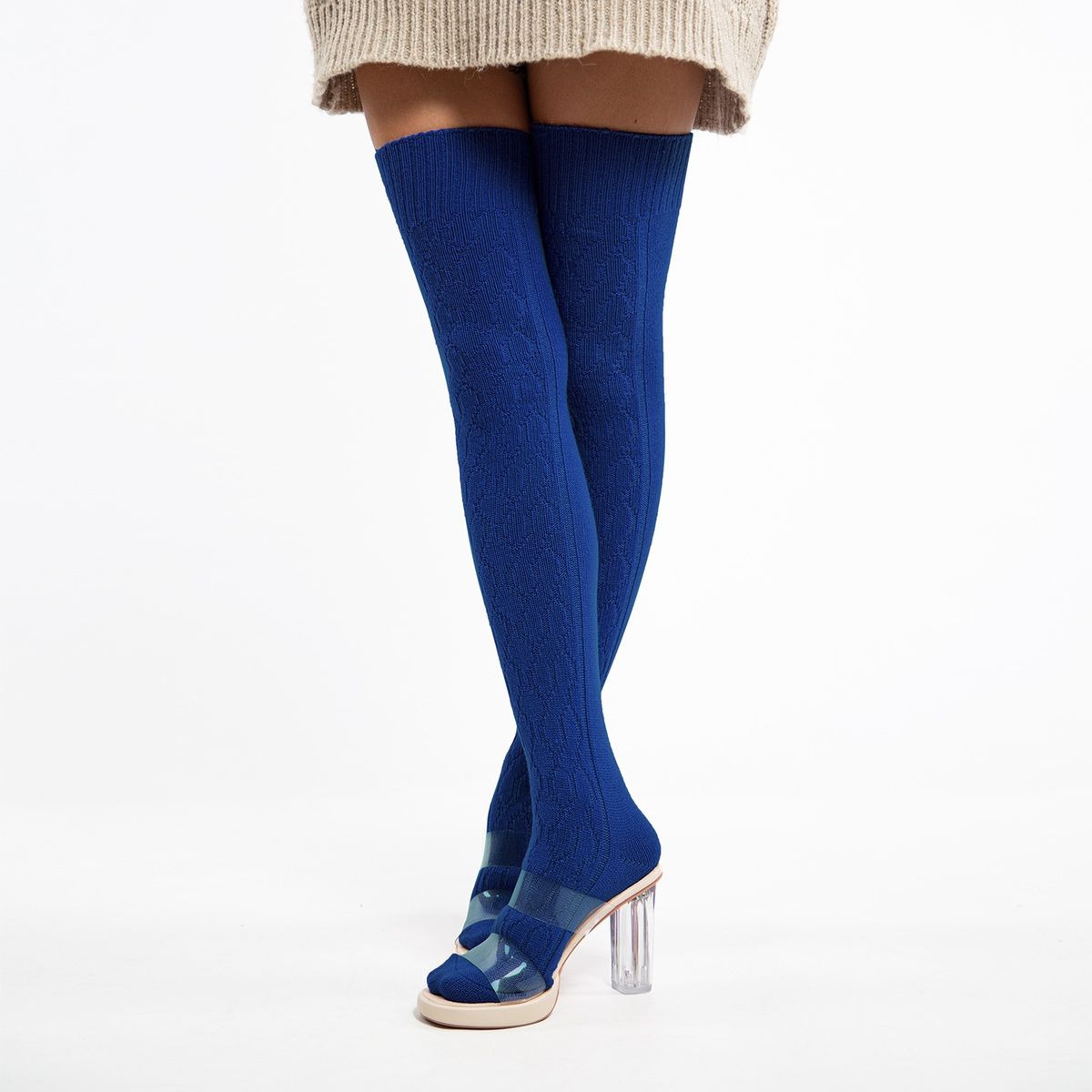 Thigh High Knit Boot Socks - Dark Blue