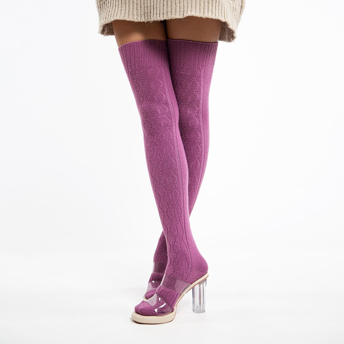 Thigh High Knit Boot Socks - Purple