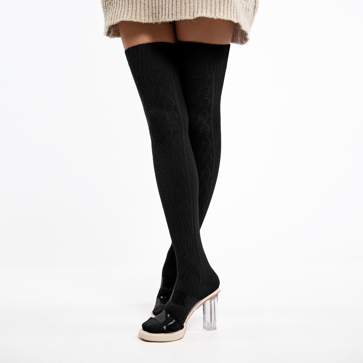 Thigh High Knit Boot Socks - Black