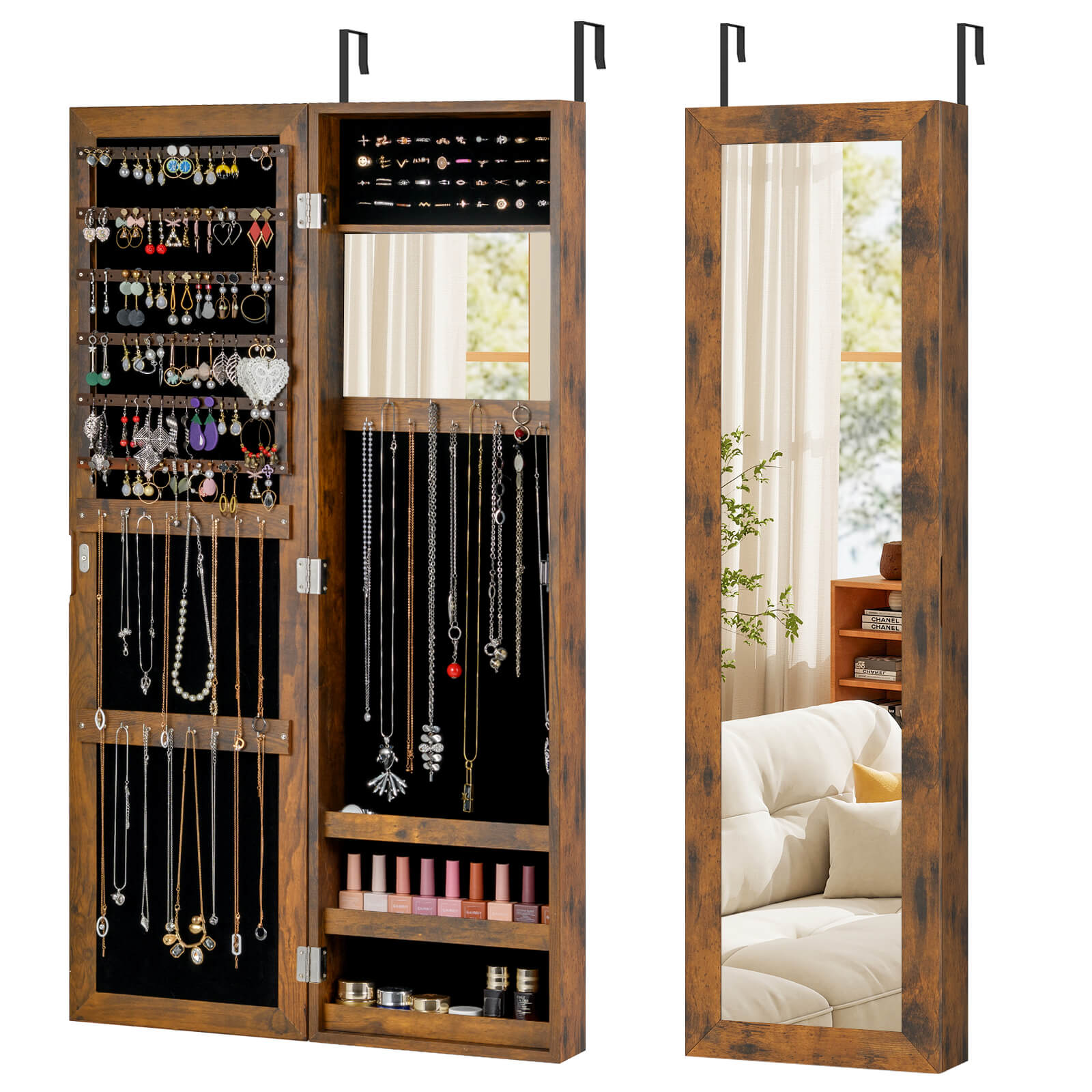 Photos - Wardrobe Costway Wall or Door Mounted Mirrored Jewelry Cabinet - Jewelry Cabinet-Rustic Brown HCST09926 