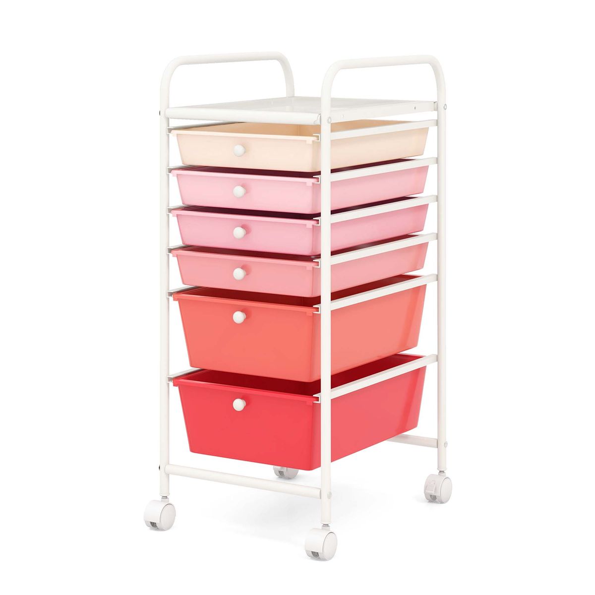 6 Drawer Rolling Storage Cart Scrapbook Paper Office Organizer - Pink