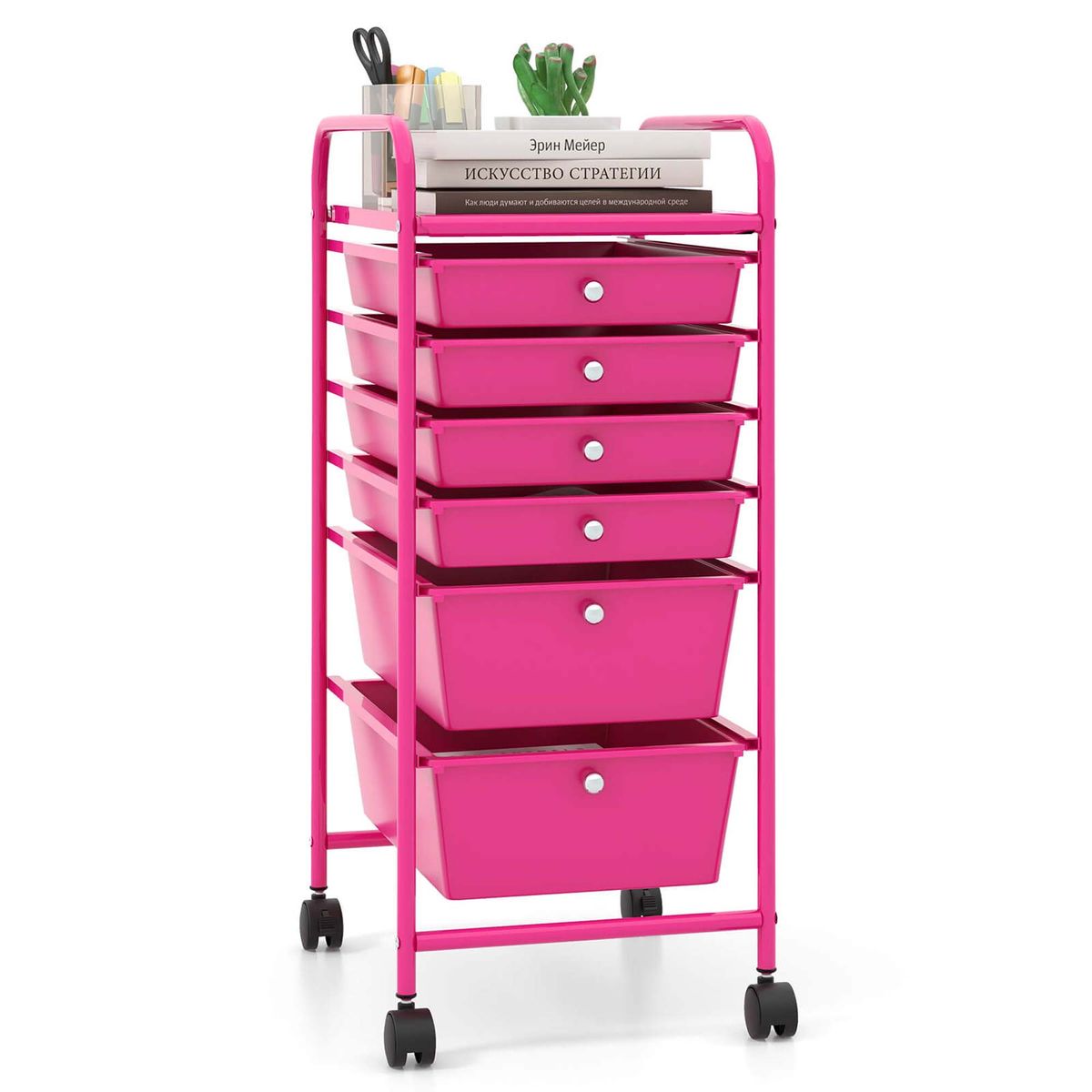 6 Drawer Rolling Storage Cart - Hot Pink
