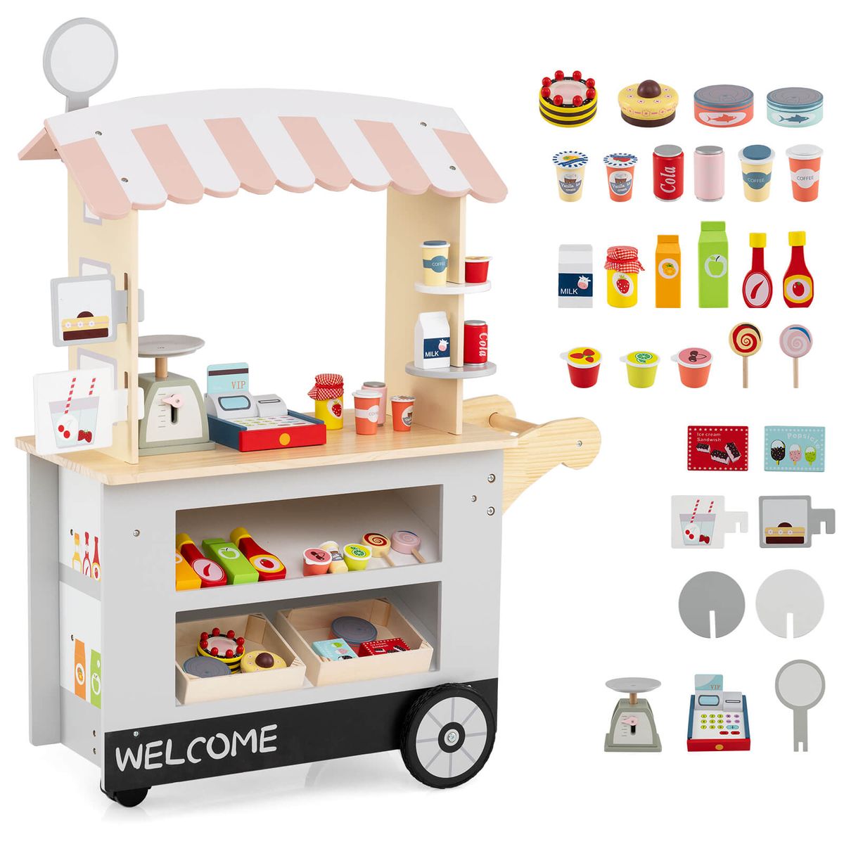 Kids' Snacks & Sweets Food Cart with Accessories - Gray