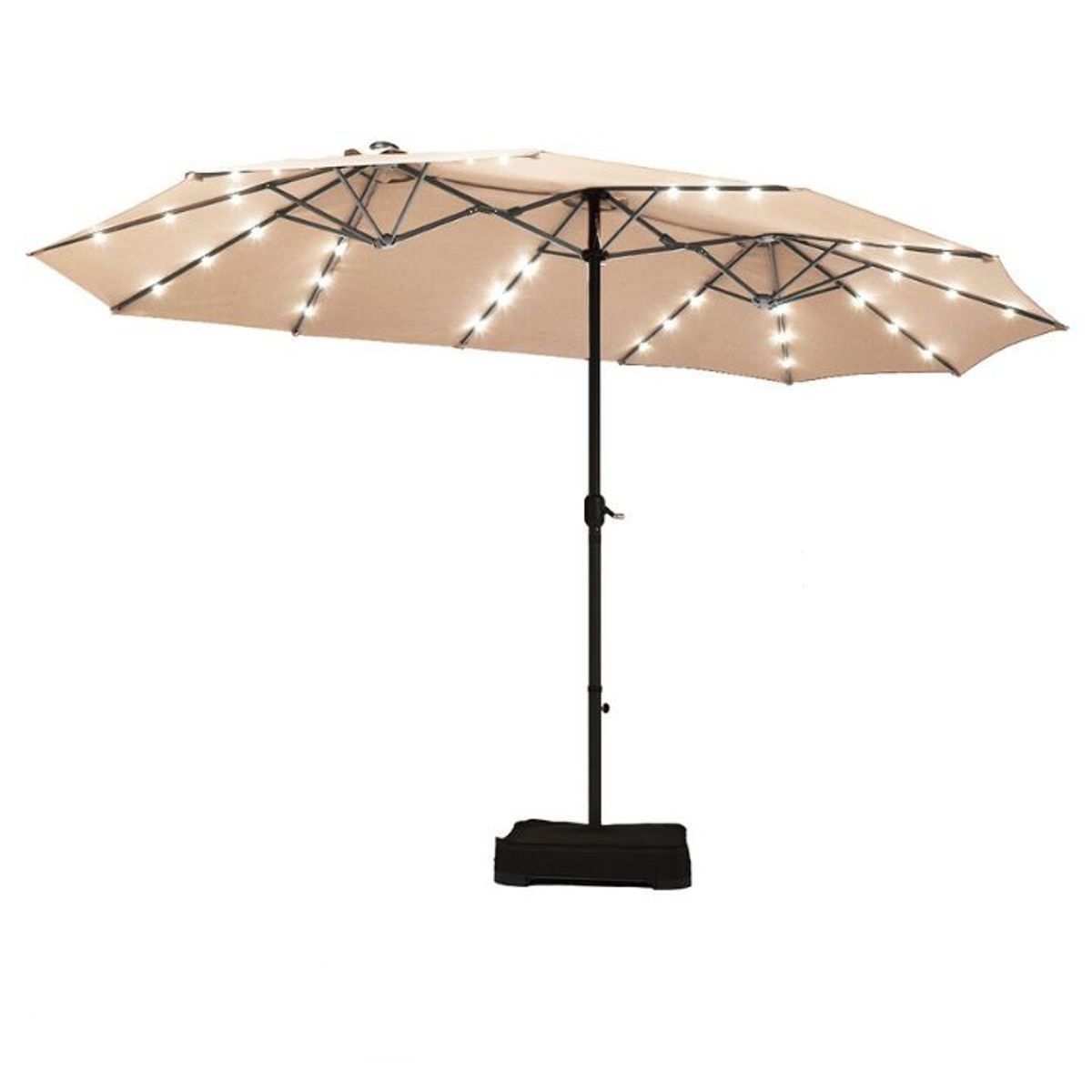 Photos - Parasol Costway 15-Foot Solar LED Double Patio Umbrella with Crank - 15Ft Patio Umbrella-Beige OP70085BE 