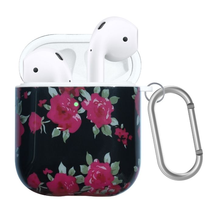 Floral Printed Hard Case for AirPods 1 & 2 - Black