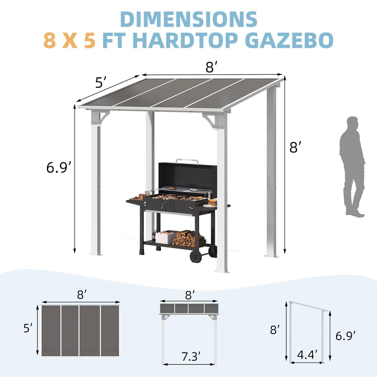 Gazebo Outdoor LeanTo Pergola for Patio  8 x 5