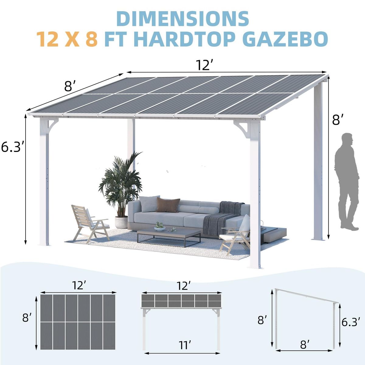 Gazebo Outdoor LeanTo Pergola for Patio  12 x 8