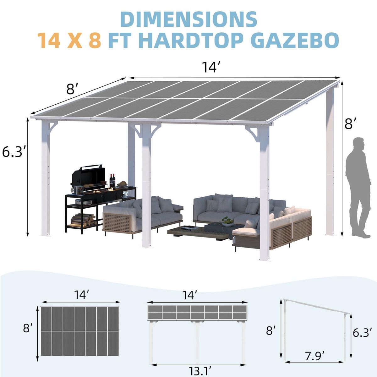 Gazebo Outdoor LeanTo Pergola for Patio  14 x 8