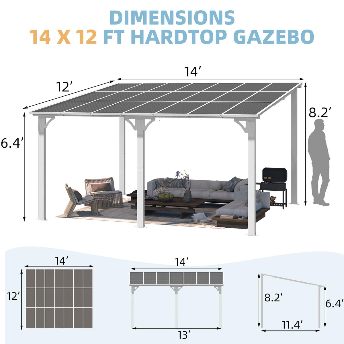 Gazebo Outdoor LeanTo Pergola for Patio  14 x 12
