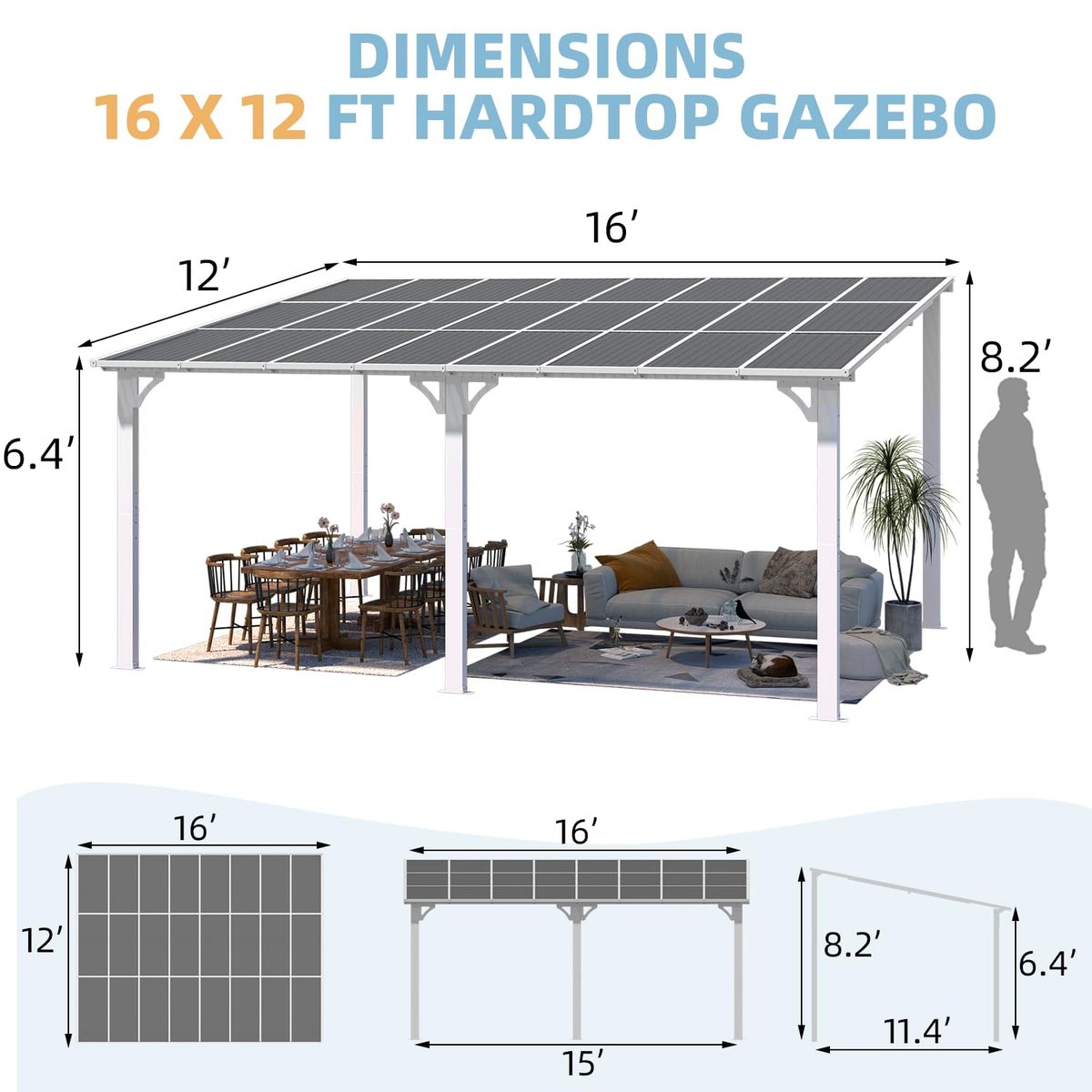 Gazebo Outdoor LeanTo Pergola for Patio  16 x 12