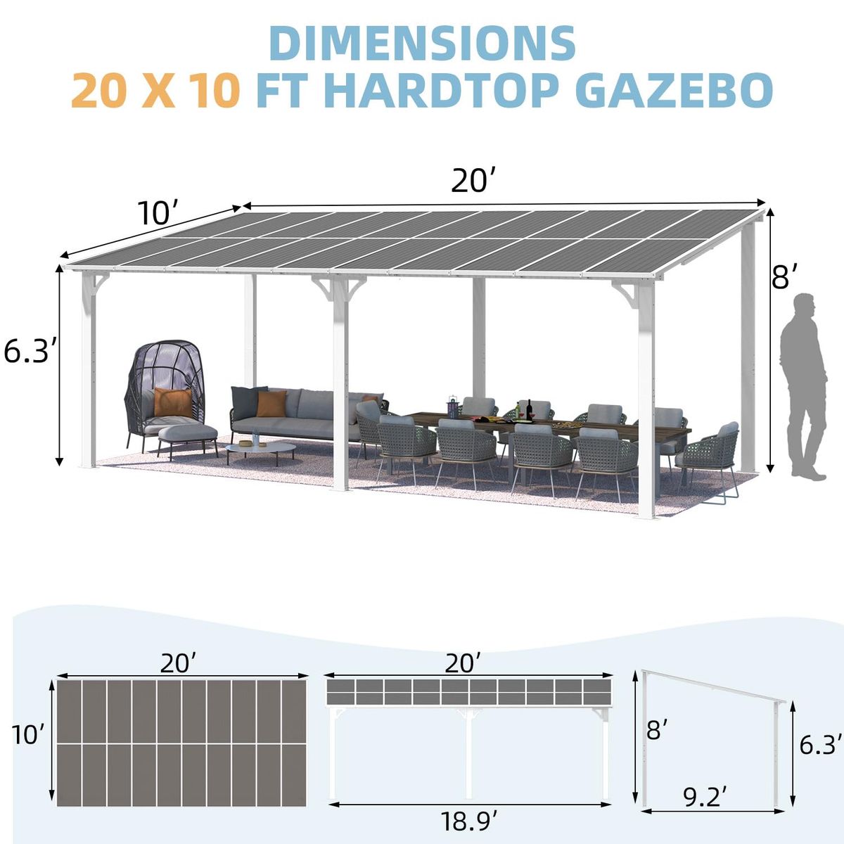 Gazebo Outdoor LeanTo Pergola for Patio  20 x 10