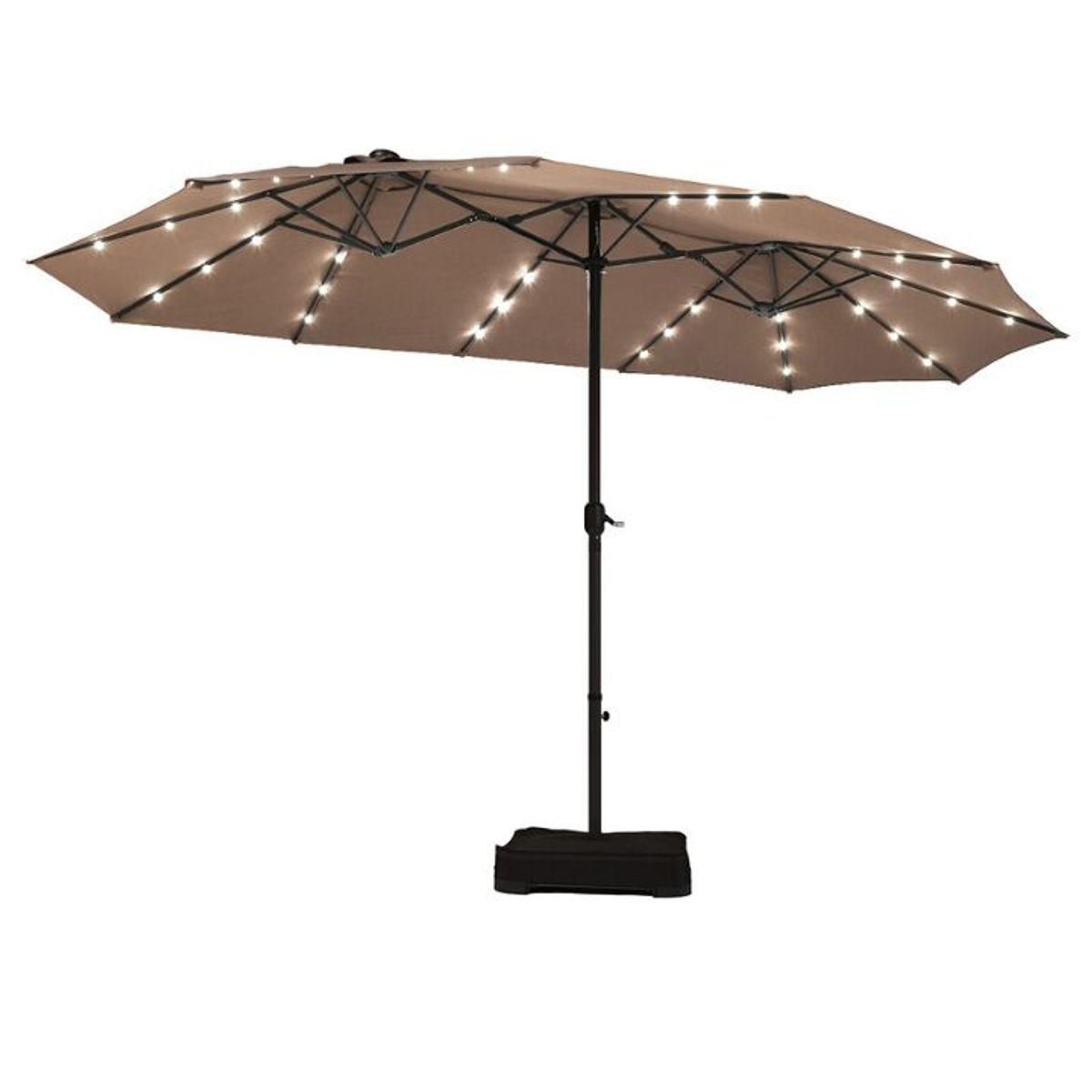 Photos - Parasol Costway 15-Foot Solar LED Double Patio Umbrella with Crank - 15Ft Patio Umbrella-Tan OP70085CF 