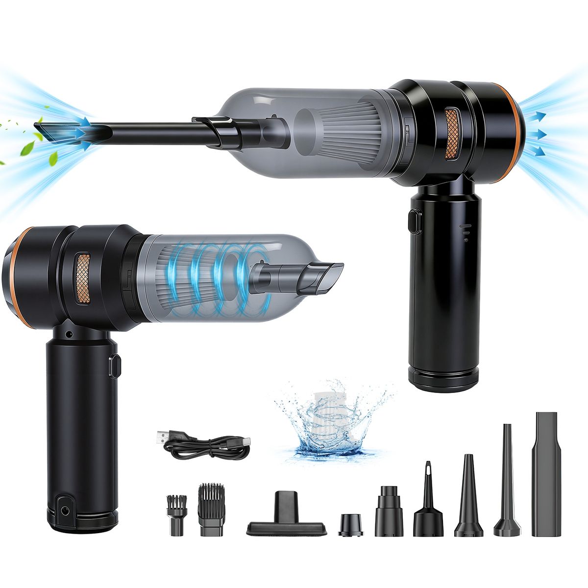4-in-1 Cordless Handheld Car Vacuum Cleaner & Air Duster - Black & Gold