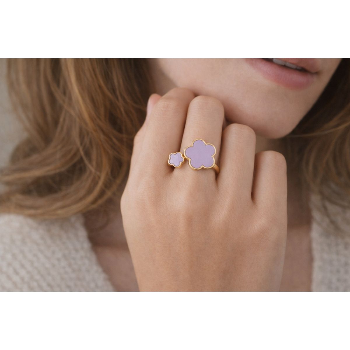 18K Gold Plated Adjustable Flower Ring clover ring Purple