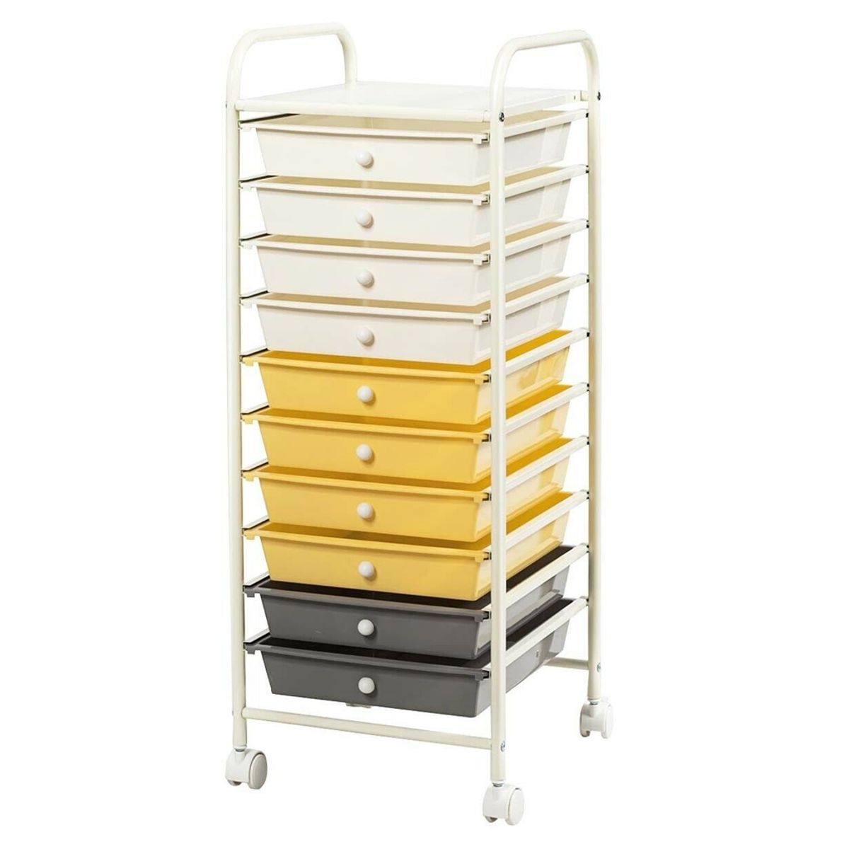10 Drawer Rolling Storage Cart Organizer with 4 Universal Casters-Yellow