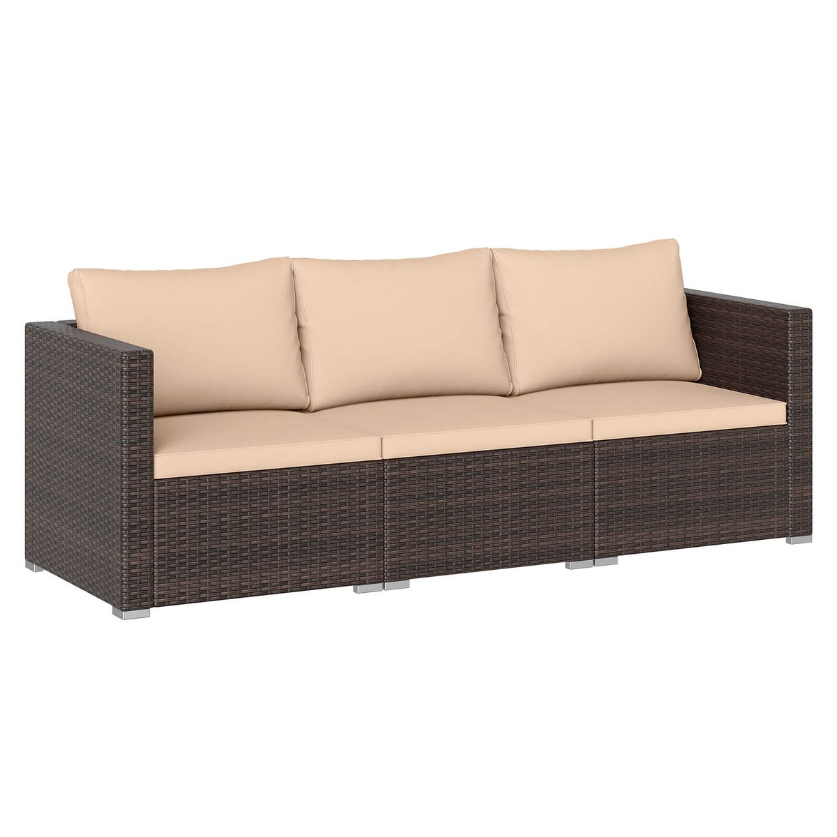 3-Piece Patio Sectional Sofa Set with Cushions - Beige + Mix Brown