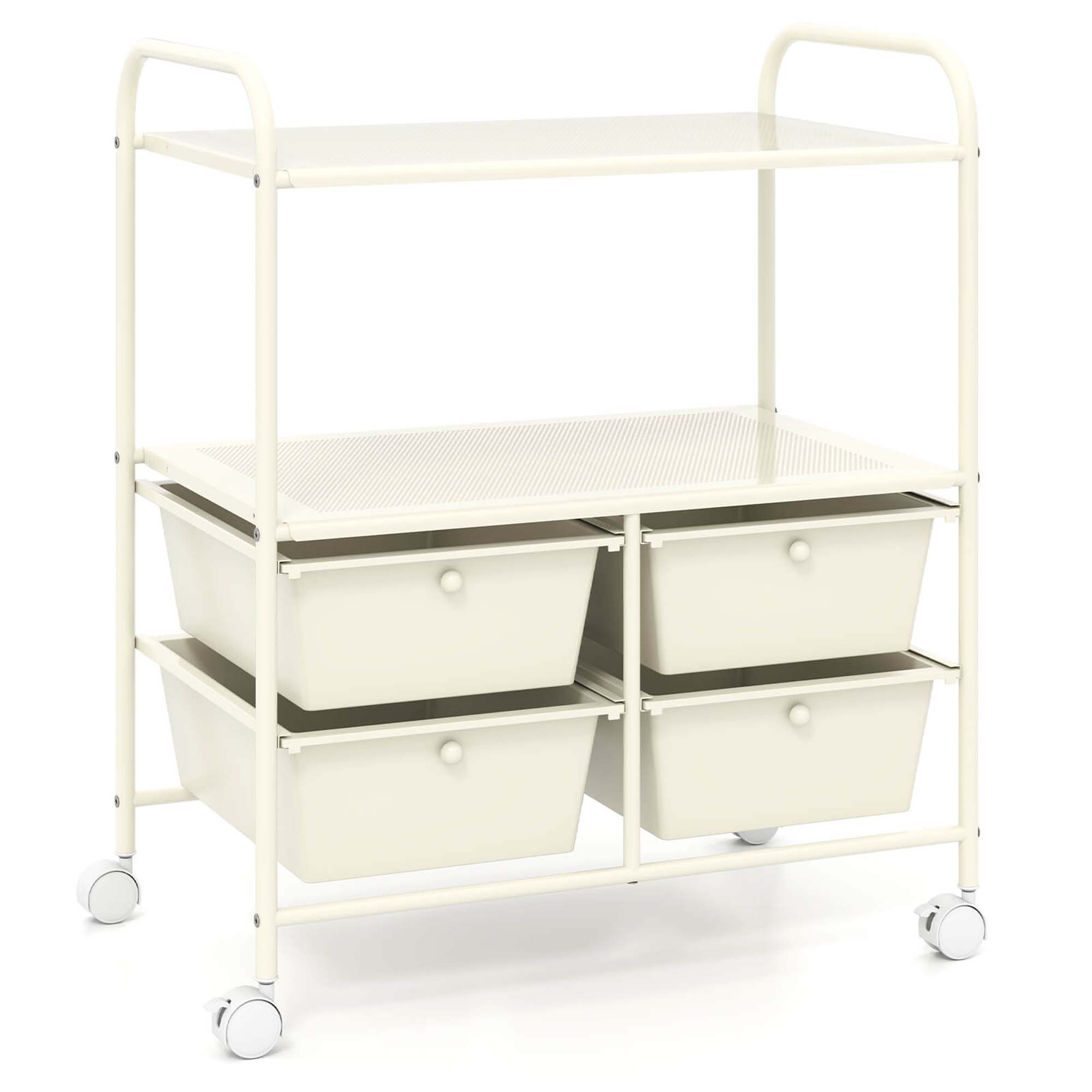 4Drawer Rolling Storage Cart shelf Scrapbook Paper Office School Organizer - Beige/khaki