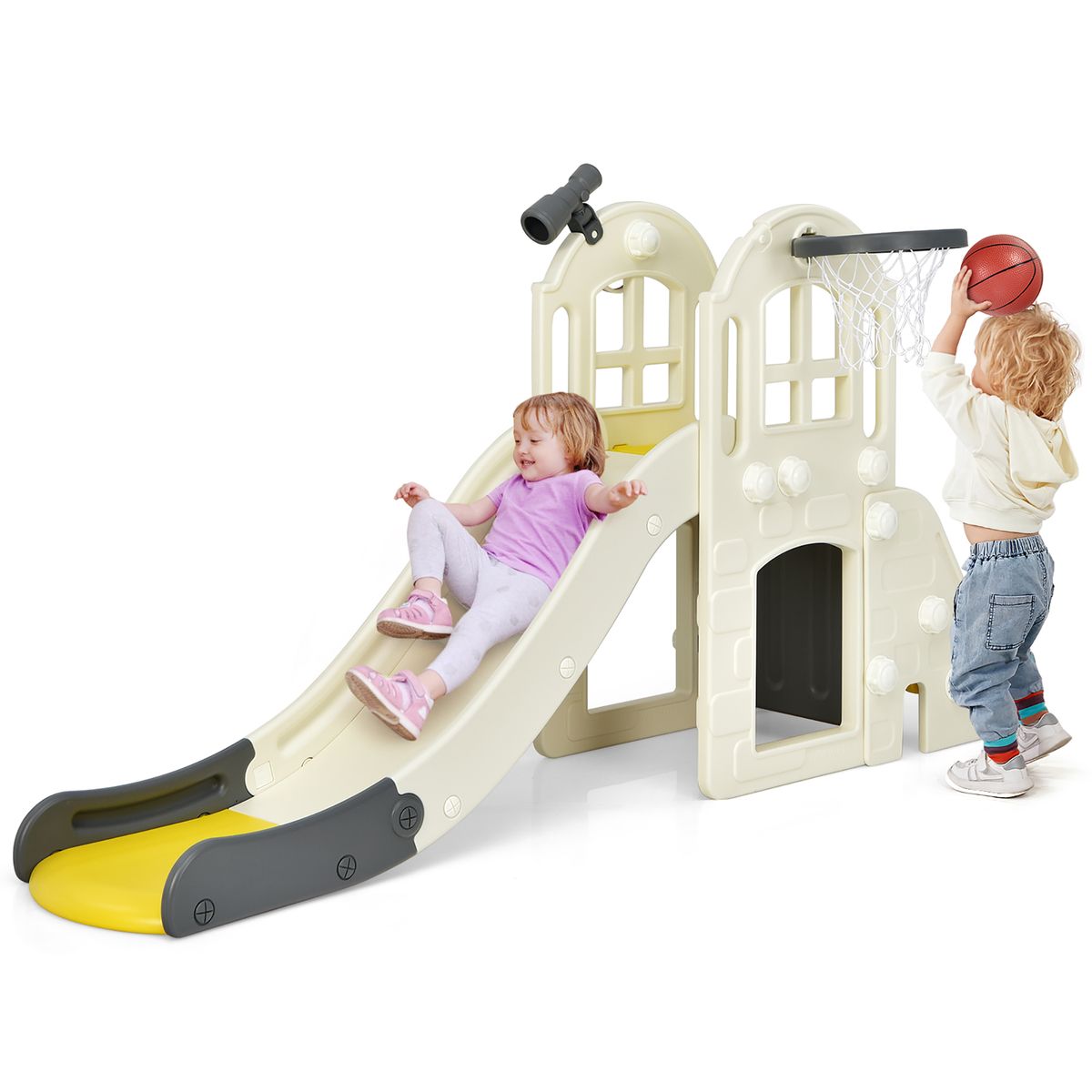 6-In-1 Large Slide for Kids with 3-Step Ladder - Yellow