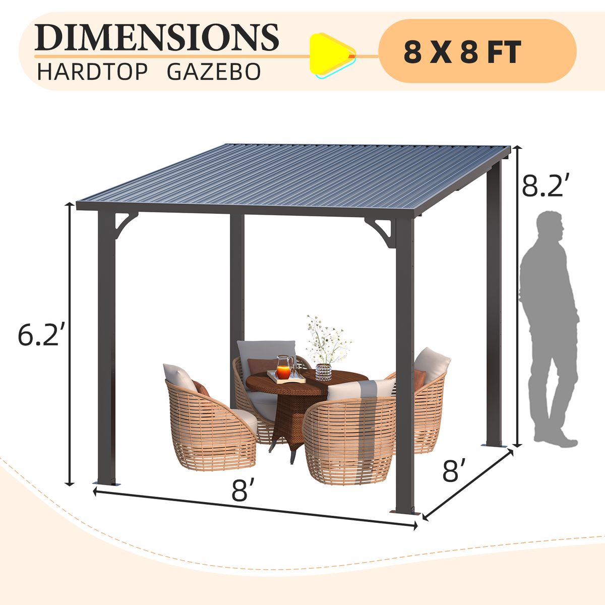 Outdoor Pergola HeavyDuty Leanto Metal Awning  8 x 8