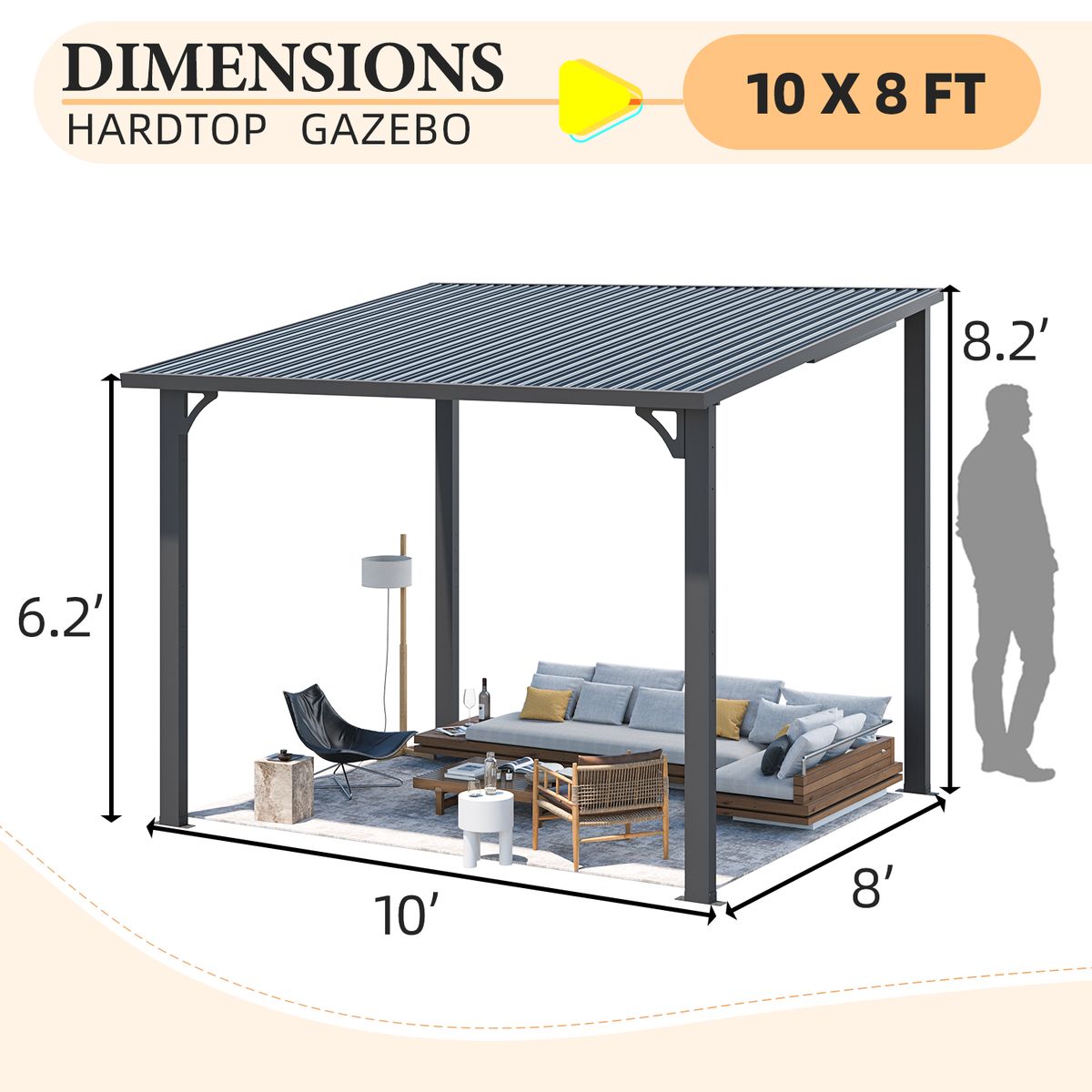 Outdoor Pergola HeavyDuty Leanto Metal Awning  8 x 10