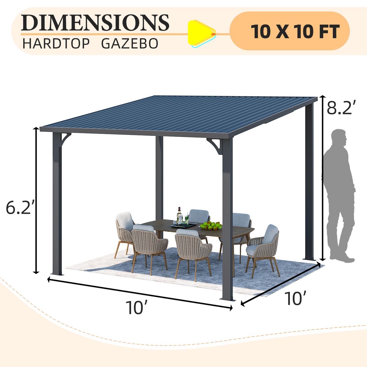 Outdoor Pergola HeavyDuty Leanto Metal Awning  10 x 10
