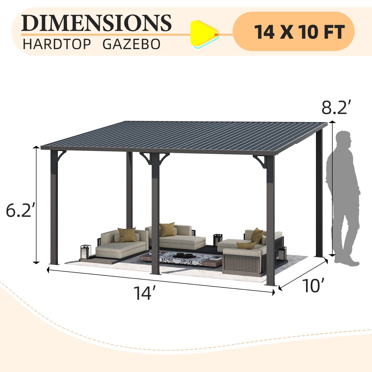 Outdoor Pergola HeavyDuty Leanto Metal Awning  14 x 10