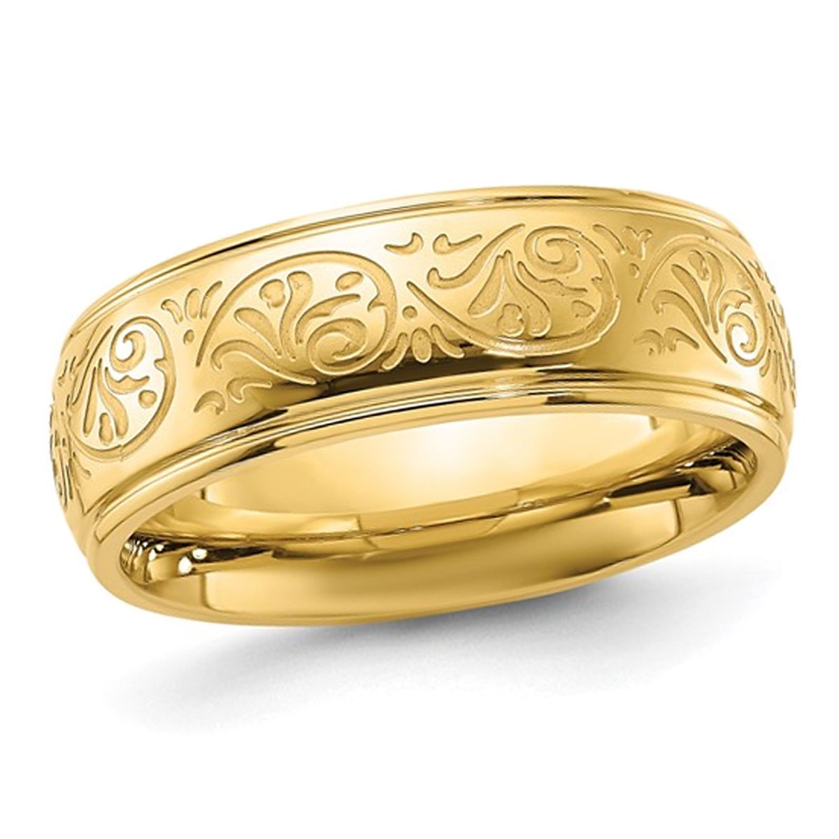 Photos - Ring Gem & Harmony Plated Stainless Steel 7.5mm Etched Design Band - size: 10.5 88QGG00680-10.5