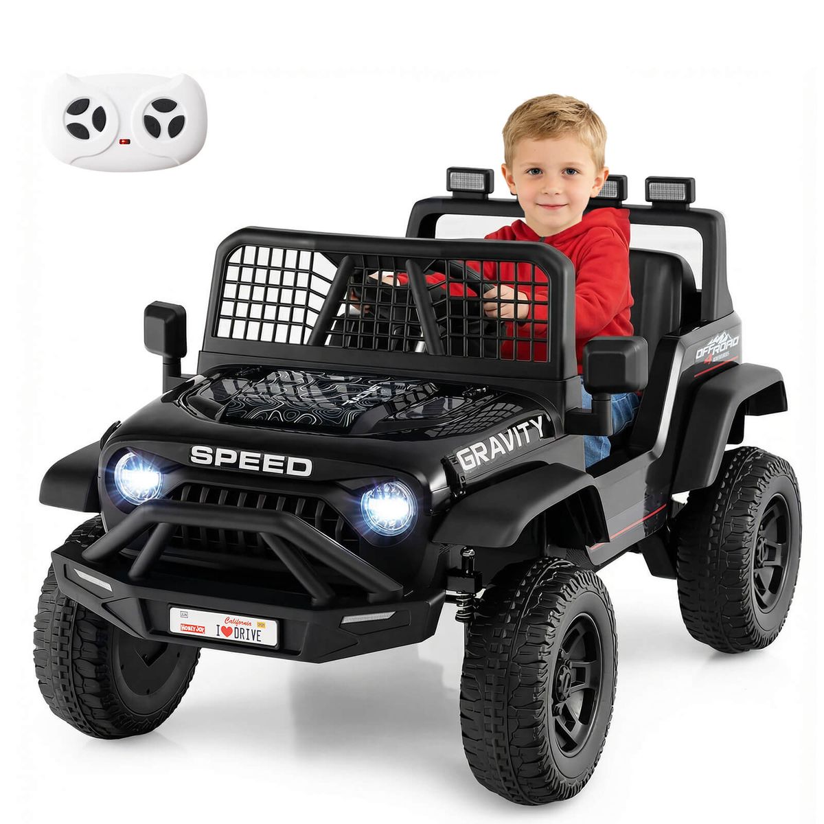 24V Ride-On Car with Realistic Headlights and Remote - Black