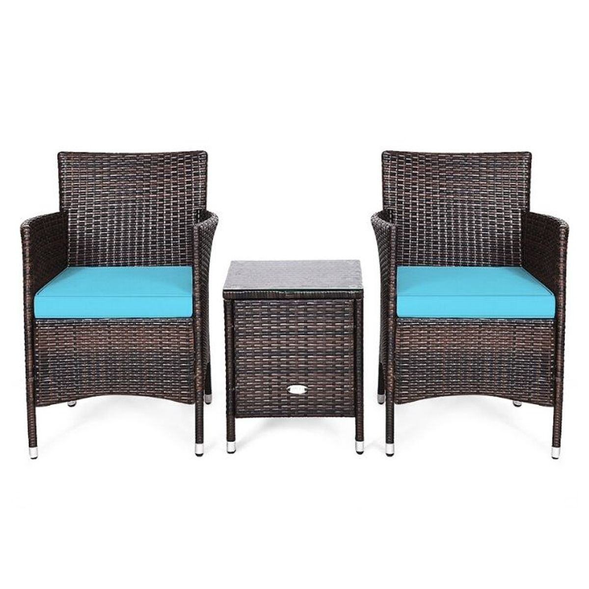 Photos - Garden Furniture Costway Rattan Wicker Outdoor 3-Piece Table and Chair Set - Turquoise HW67050LB 