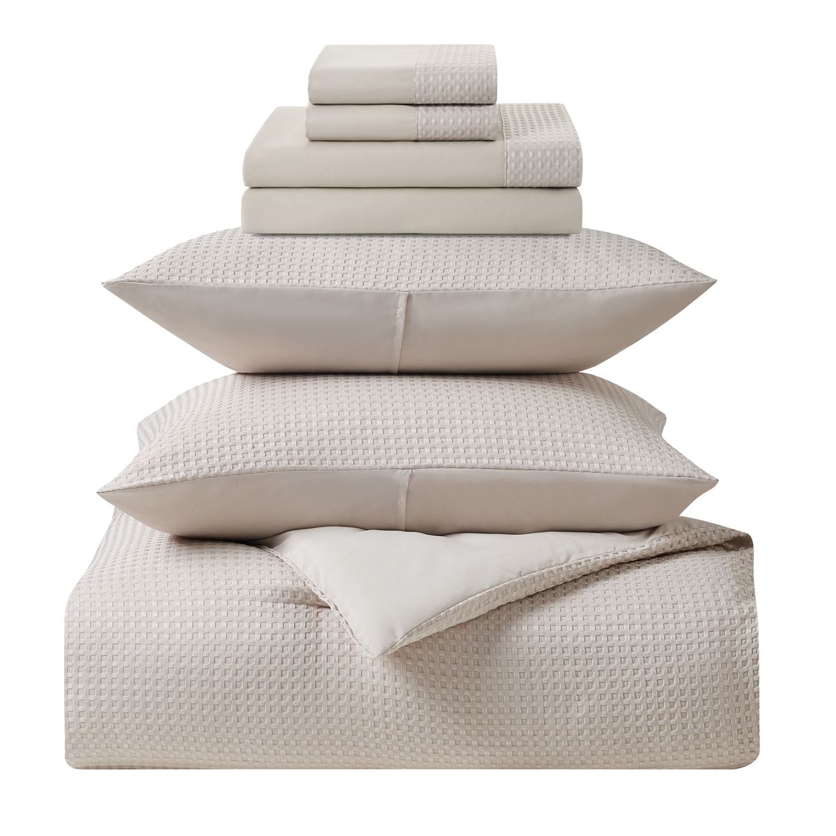 Photos - Duvet Kathy Ireland Kathy Ireland Waffle Textured Comforter Set - Queen / Beige 2450-QN-BEI(7 Pieces)