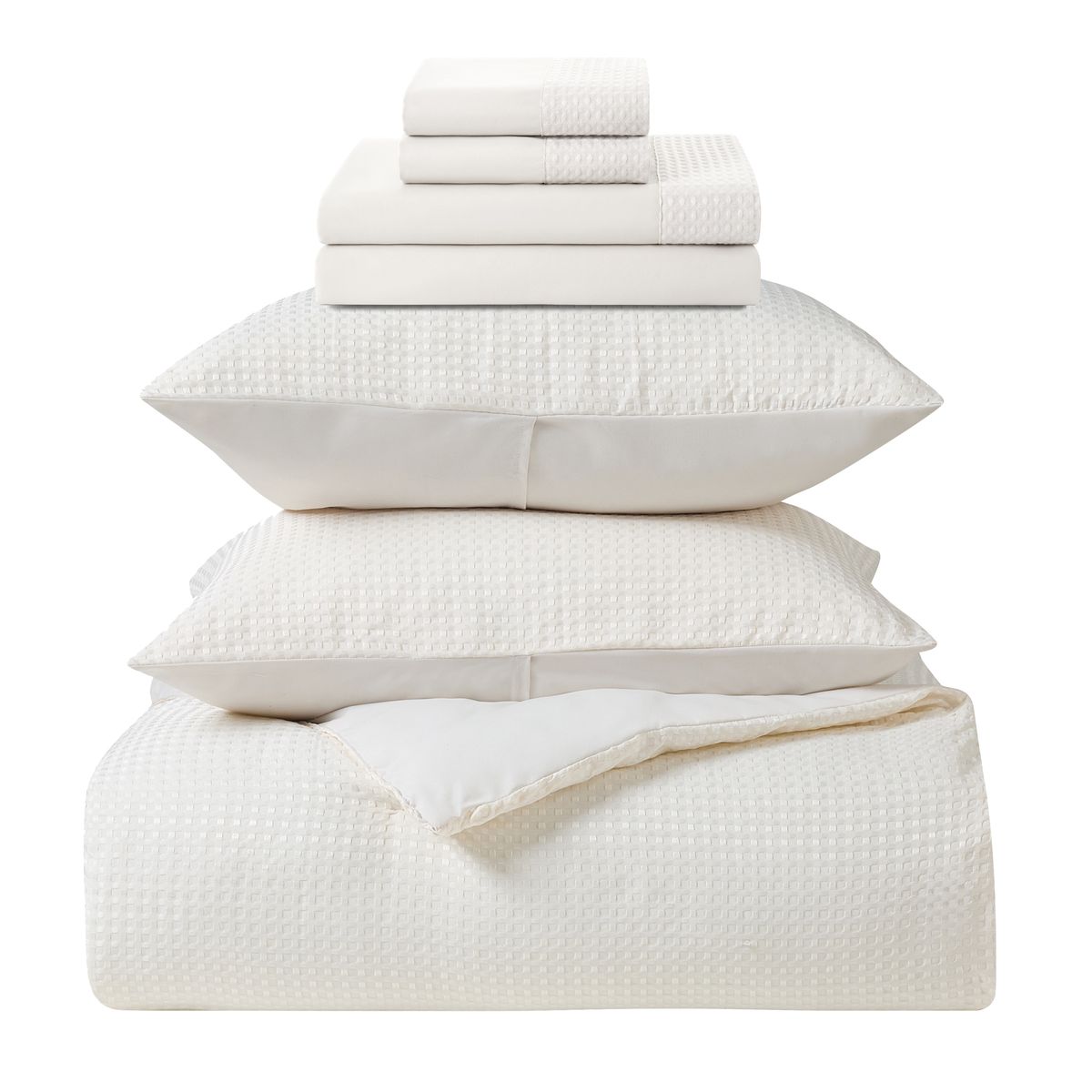 Photos - Duvet Kathy Ireland Kathy Ireland Waffle Textured Comforter Set - Queen / Ivory 2450-QN-IV(7 Pieces)