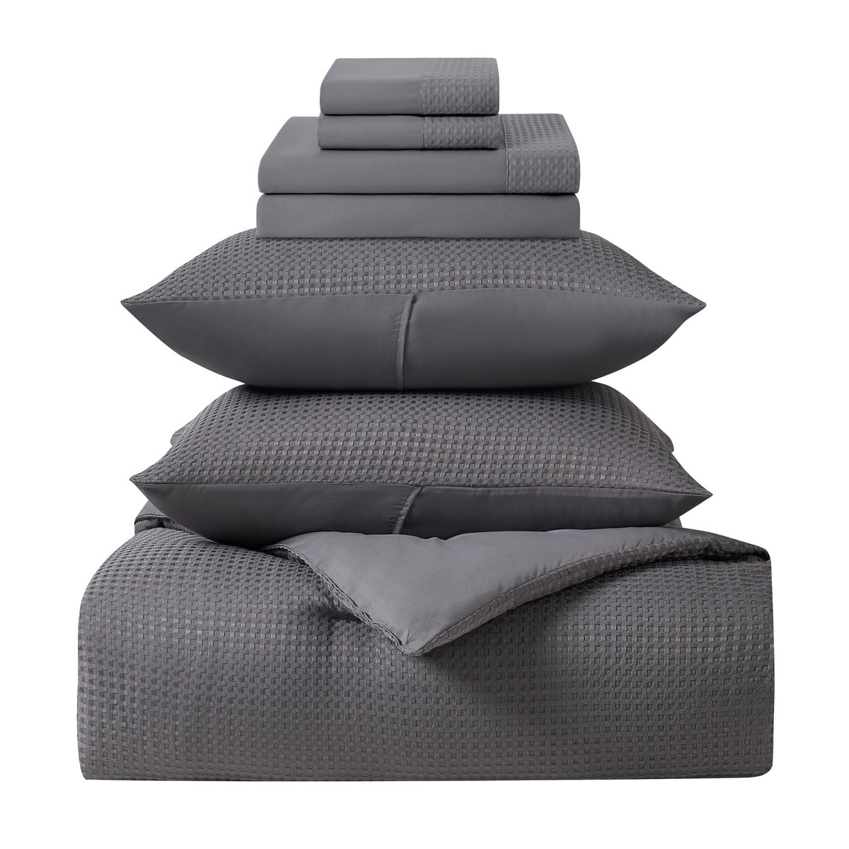 Photos - Duvet Kathy Ireland Kathy Ireland Waffle Textured Comforter Set  - King / Grey 2450-KG-GR(7 Pieces)