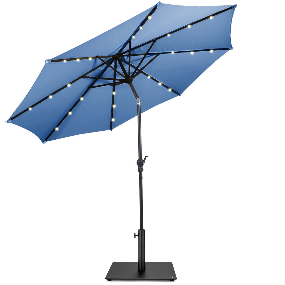 Outdoor Patio Umbrella with Solar Powered Lights and Stand - Umbrella 36LB Stand BL