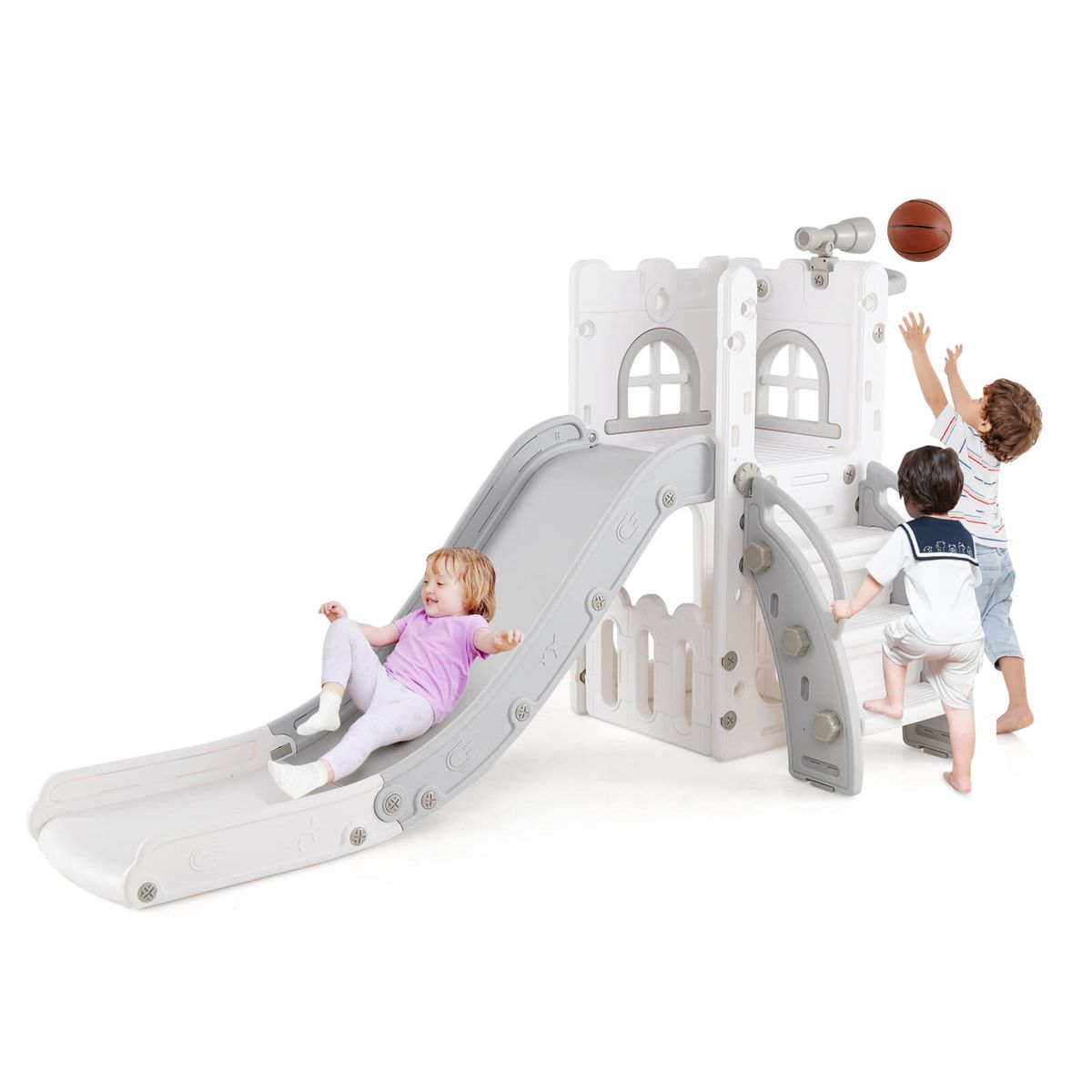 Photos - Slide Costway 6-in-1 L-Shaped Toddler  - Gray + White HCST09580 