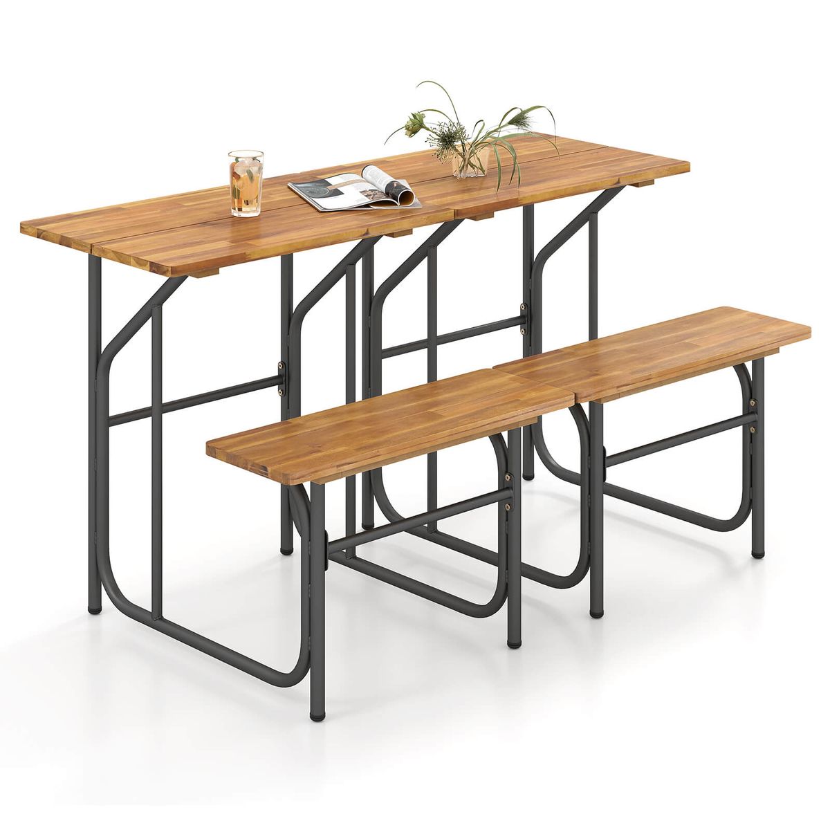 Patio Table and One Sided Bench Set (1 or 2-Pack) - 2 PCS-image-SKU19696986