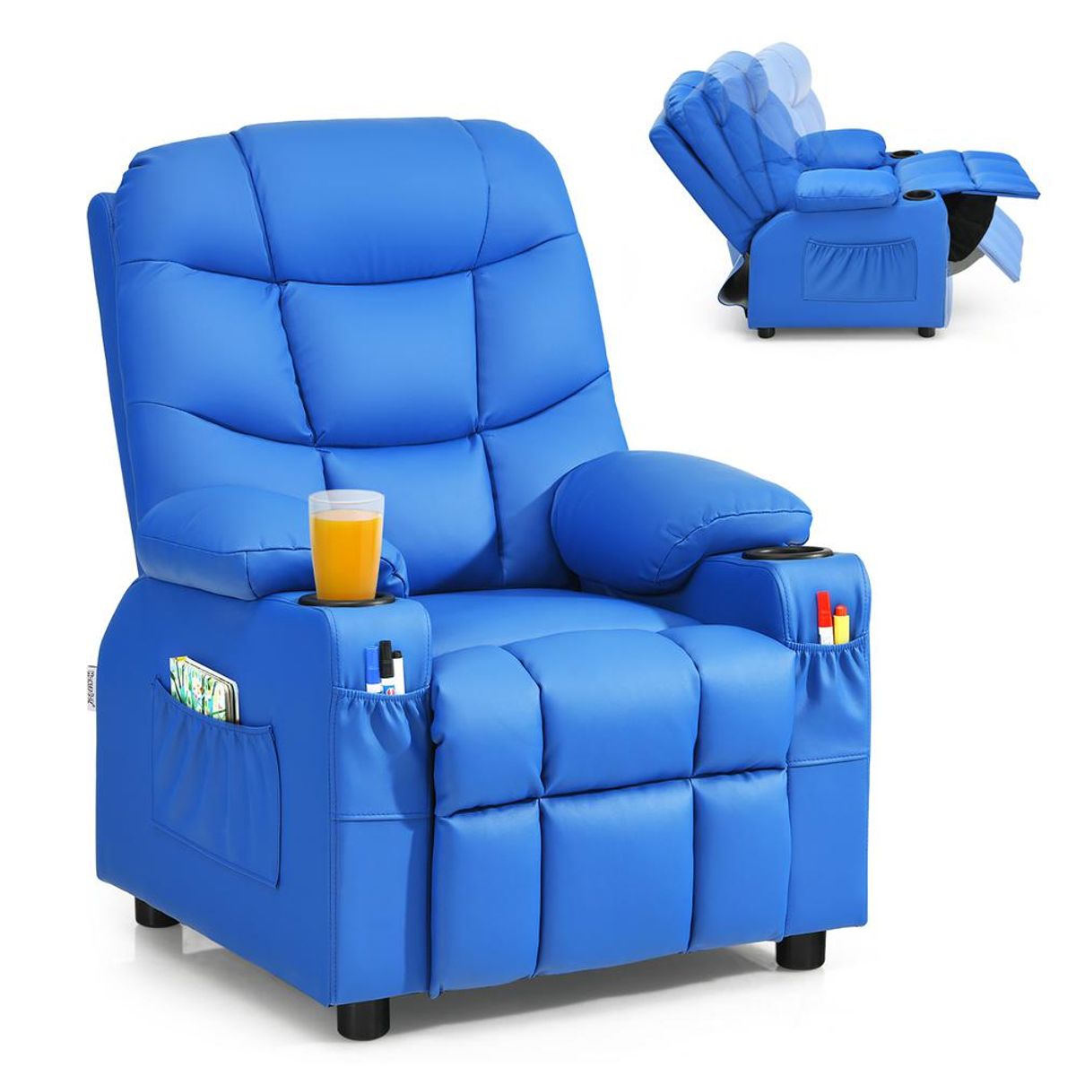 PU Leather Kids Recliner Chair with Cup Holders  Recliner Chair NAVY