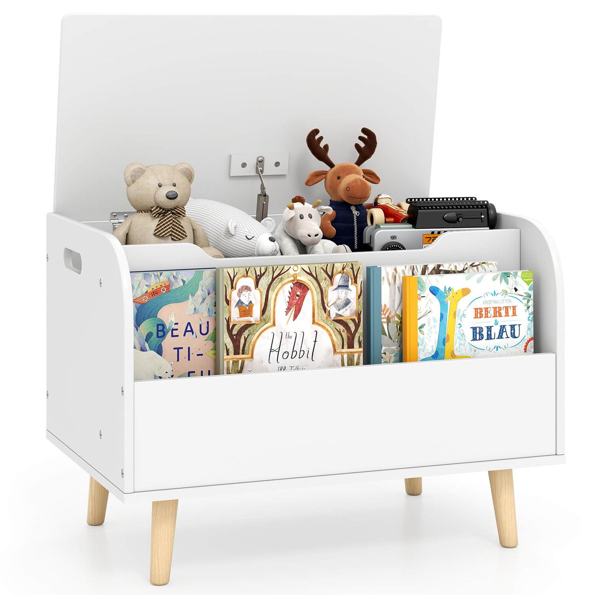 Kids Wooden Toy Box with Bookcase - White