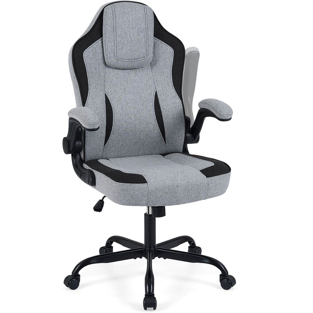 Office Chair with 90° Flip-Up Armrests and Adjustable Height - Gray & Black