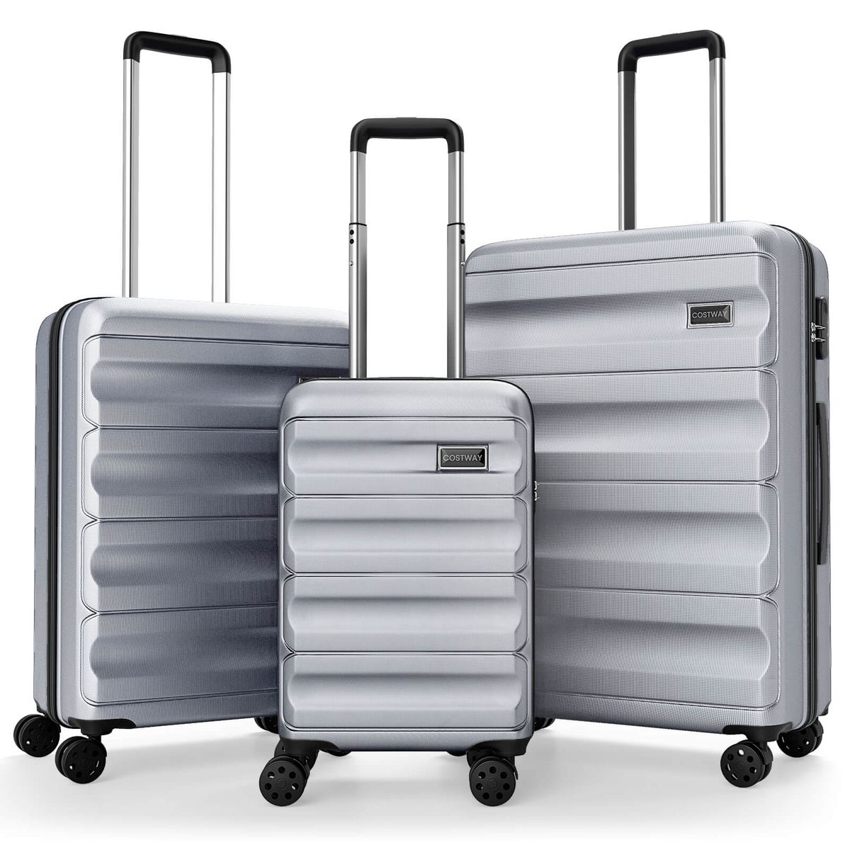 3-Piece Hardside Luggage Set (20/24/28 Inch) with Wheels and Digital Lock - Gray