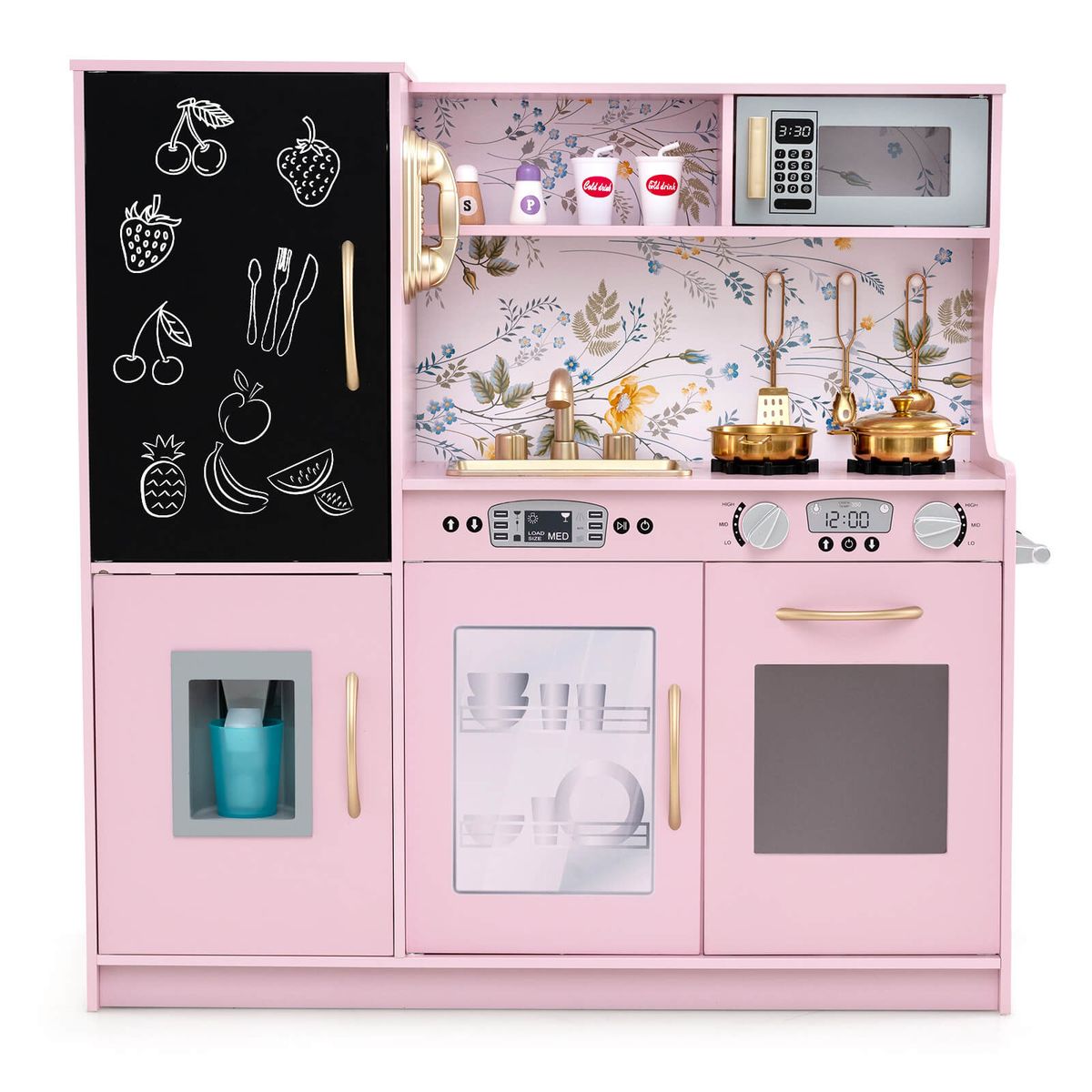 Kid's Pretend Play Kitchen Toddler Kitchen Play set with Blackboard - Pink