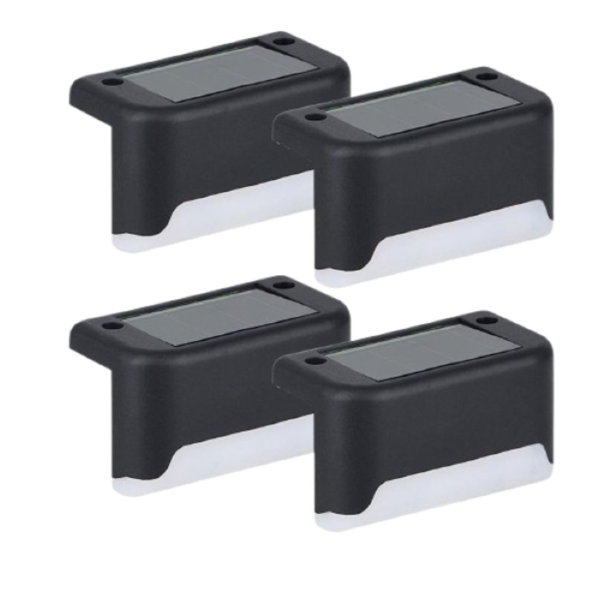 Waterproof LED Solar Deck Stair Lights (4-Pack) - Black with White Light