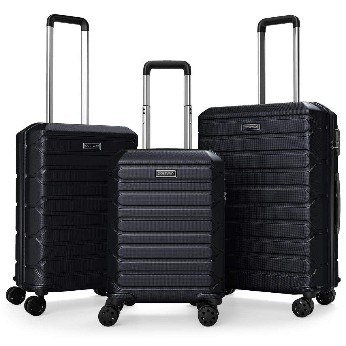 3-Piece Hardside Luggage Set with 8-Spinner Wheels and 3-Digit Lock - Black